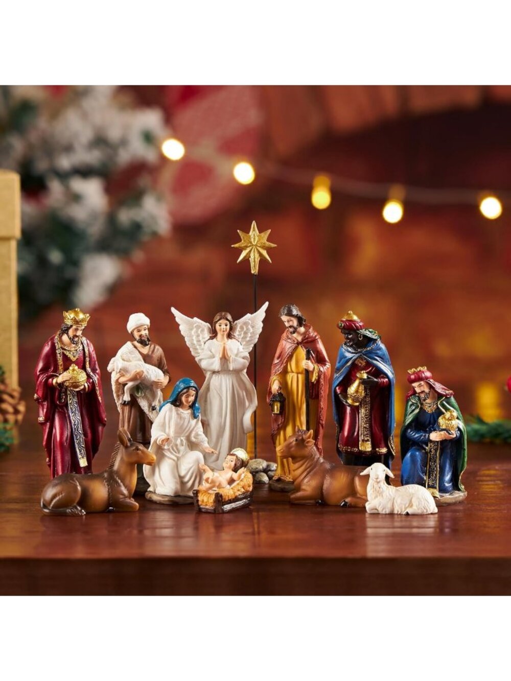 Christmas Nativity Set - 13-Piece Indoor Decor, 3.9-Inch Figurines for Holiday